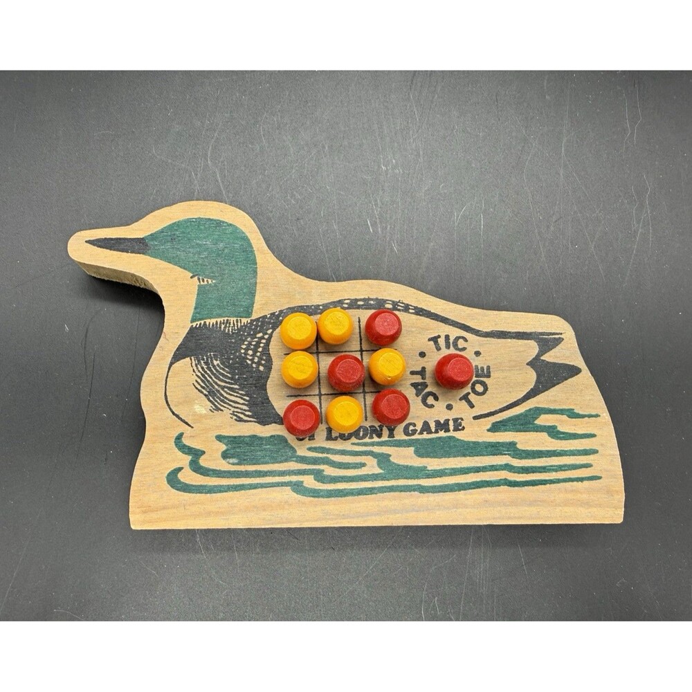 Wooden Duck-Shaped Tic Tac Toe Board Game "A Loony Game" Complete Set